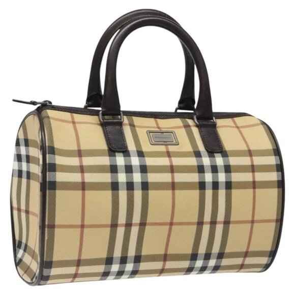 BURBERRY Nova Check Boston Bag PVC Beige Auth